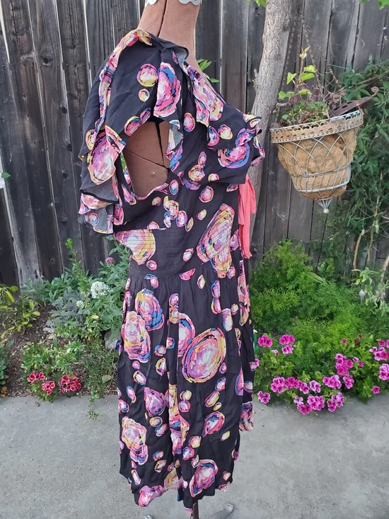 Trashy Diva Bubble Print Black Ruffled Dress with Pink Accents - Picture 3 of 6